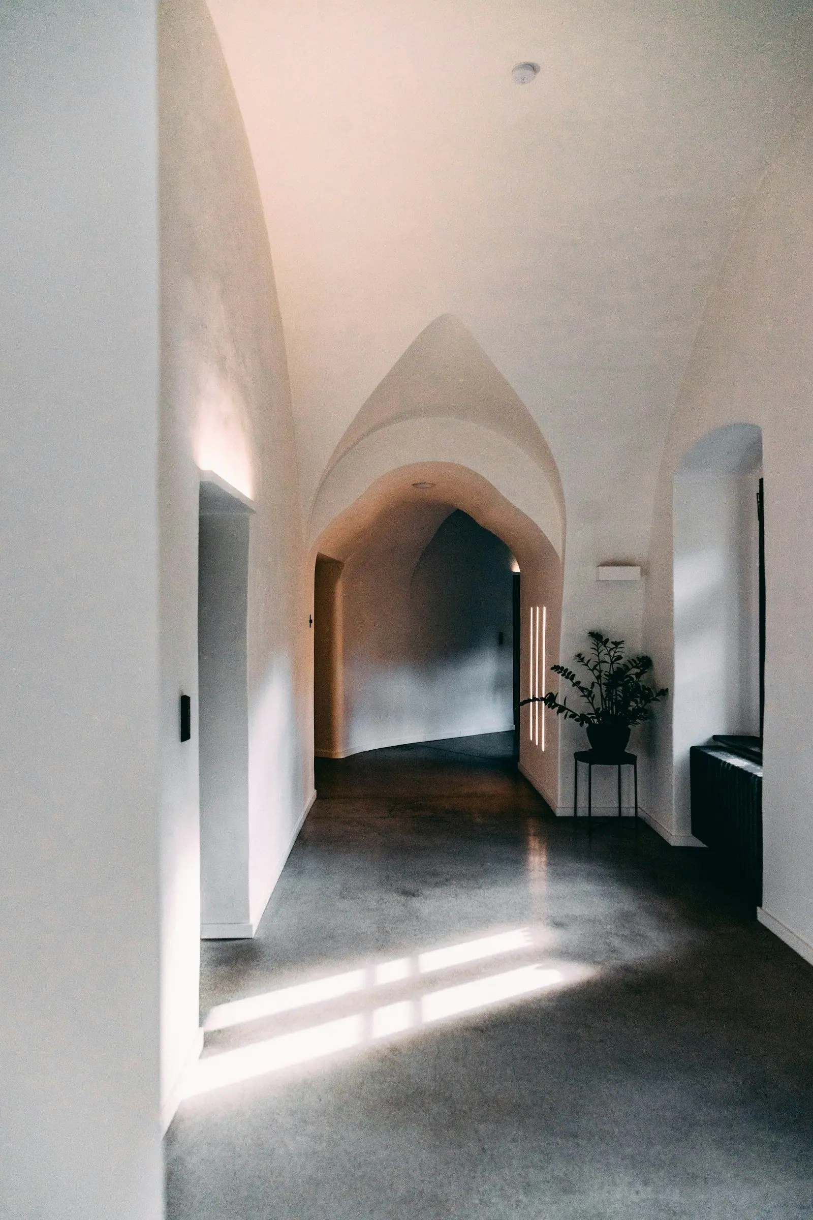 Pasillo abovedado de una residencia con luz natural